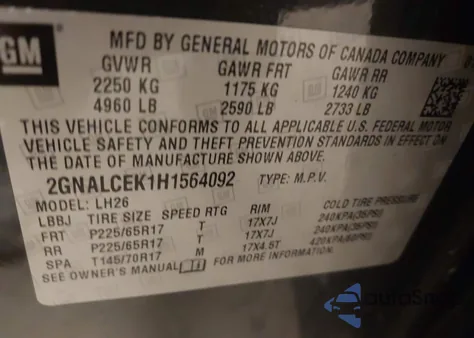 2017 Chevrolet Equinox Lt z USA, uszkodzony, nr VIN 2GNALCEK1H1564092